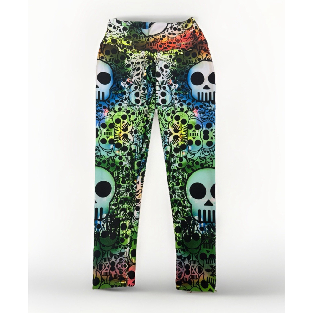 Tono A Tono Womens Medium Cartoon Skull Print Wide Waistband Compression Legging